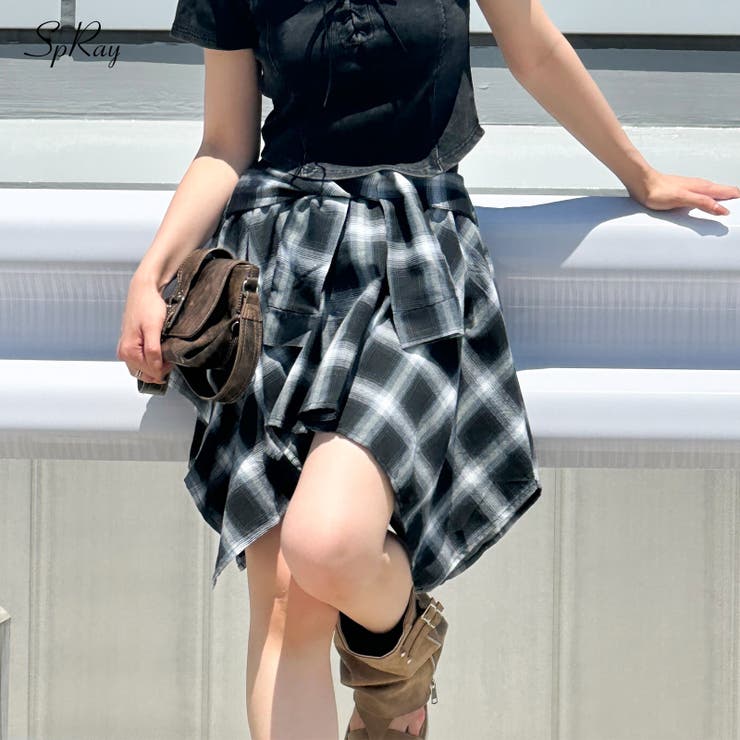 チェックアシメミニスカート[品番：SPRW0010630]｜SpRay（スプレイ）の