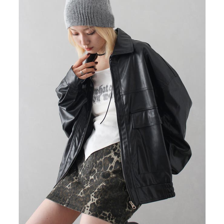 フェイクレザーZIPブルゾン[品番：SPRW0010226]｜SpRay（スプレイ