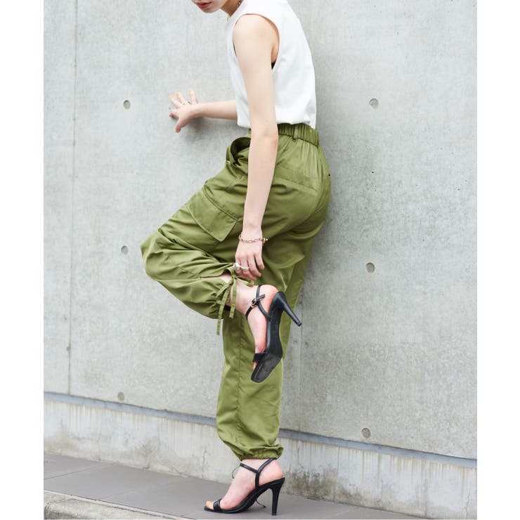 SETUP7】スリット入りサテンカーゴパンツ パラシュートパンツ ジョガー