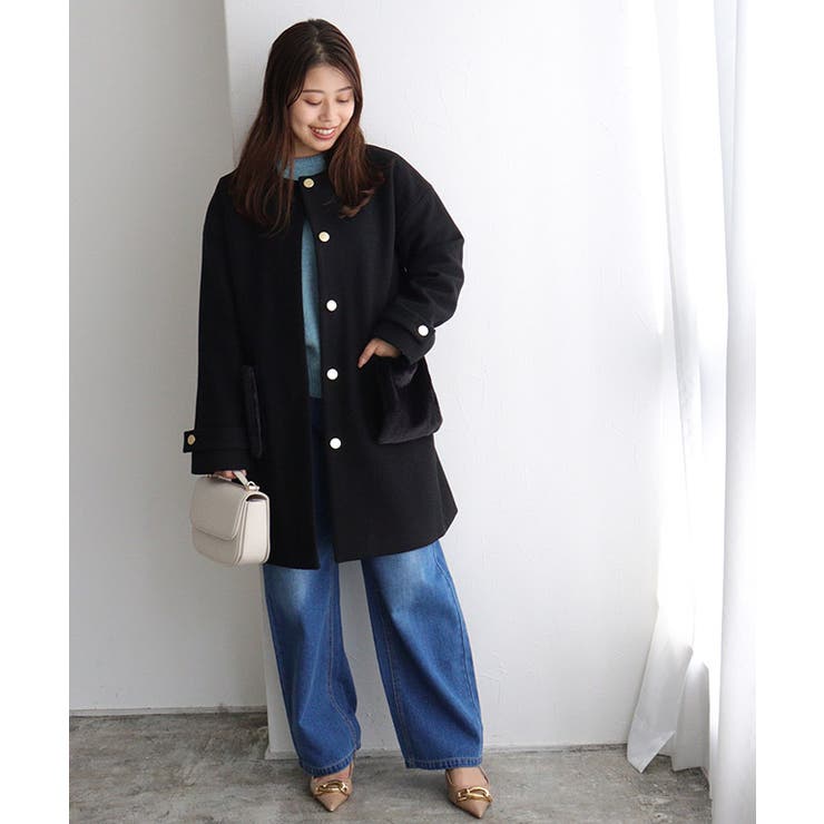 2wayファーポケットノーカラーコート コート アウター[品番