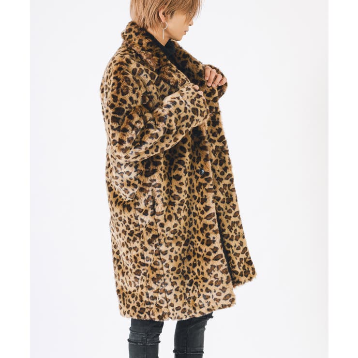 アニマル柄 ファーコート メンズ ビッグシルエット[品番：LEVM0009133