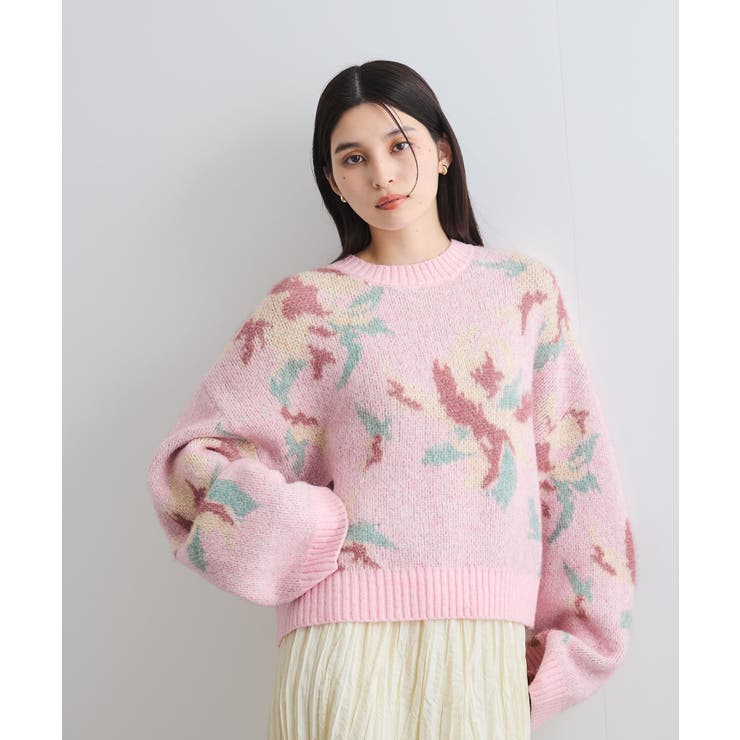 フラワージャガードニットプルオーバー[品番：VISW0046943]｜VIS