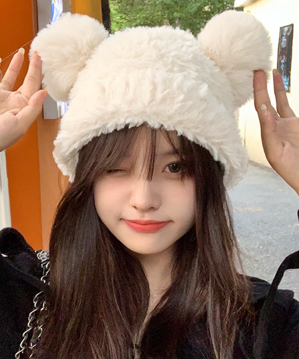 くま耳ニット帽 小顔 レディース 韓国風[品番：II000011236