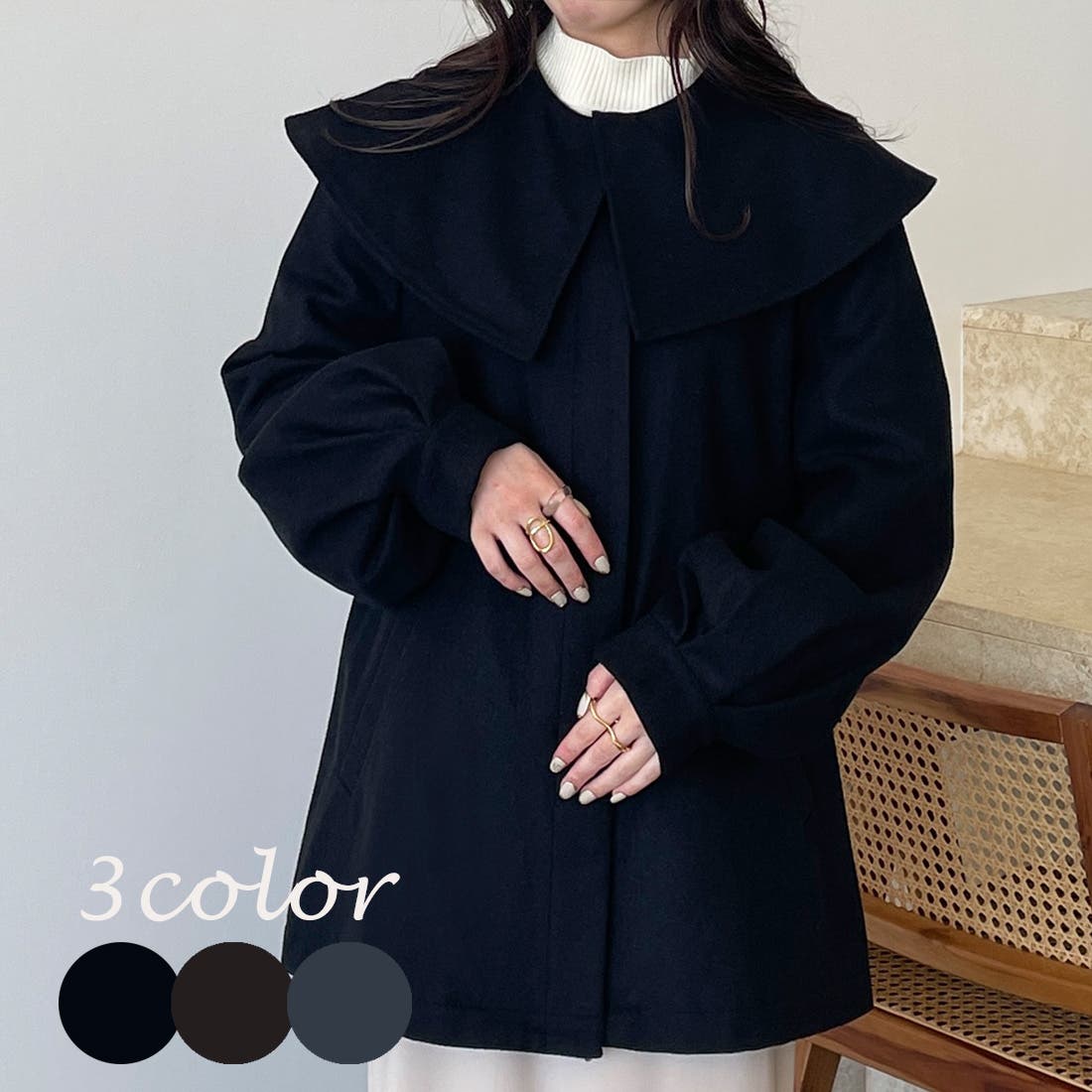 ビッグカラーショートコート[品番：AMTW0009714]｜JUNOAH（ジュノア