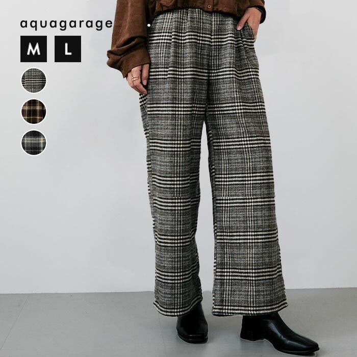 チェック柄ワイドパンツ 春 夏 秋 冬 M L[品番：QU000008362