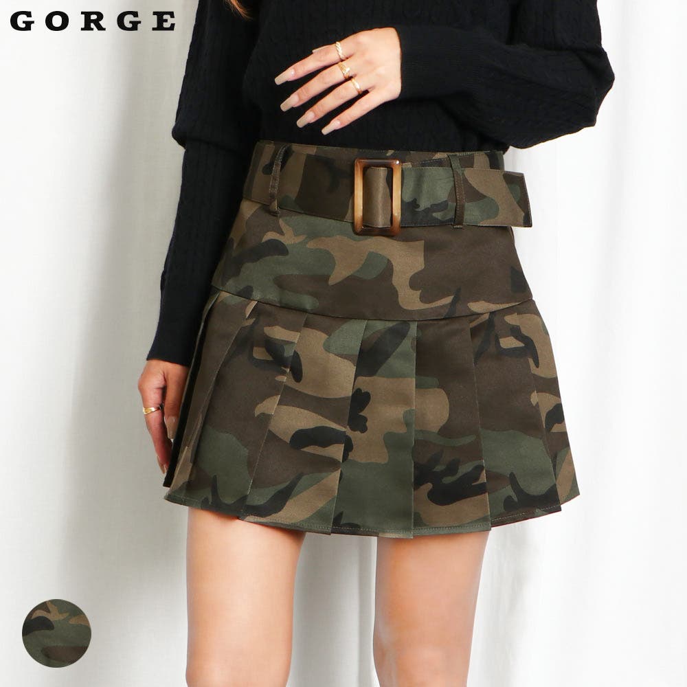 ベルト付き迷彩プリーツミニスカート[品番：GORW0009445]｜GORGE