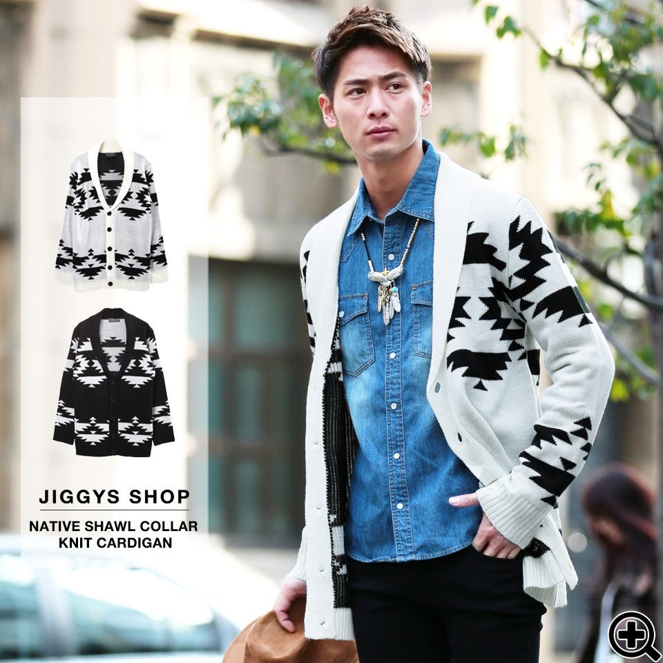 ◇ネイティブ柄ショールカラーニットカーディガン◇カーディガン