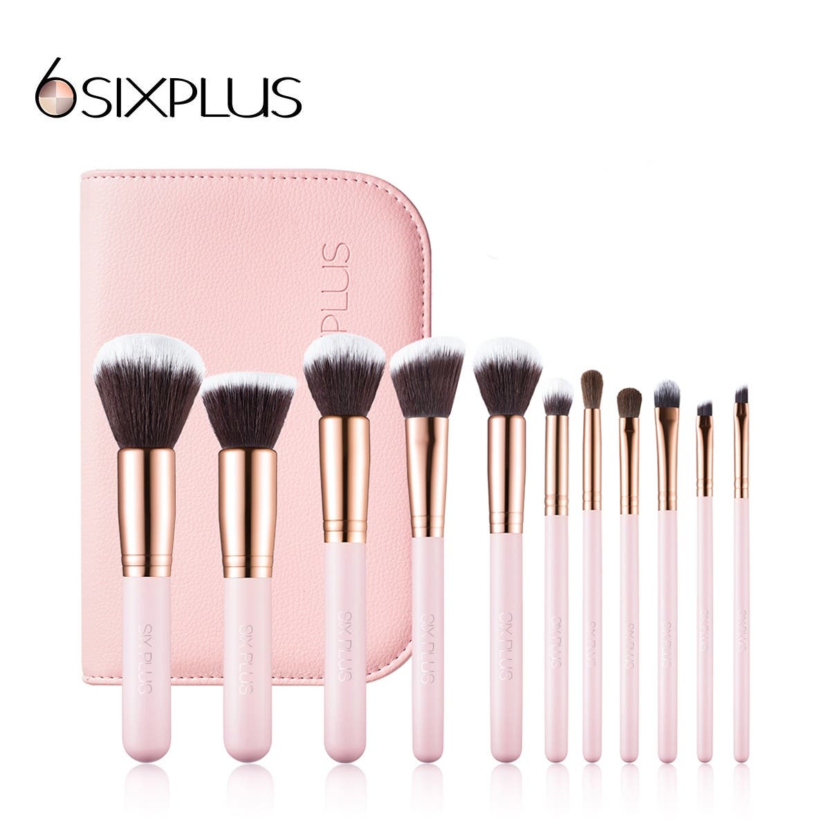 SIXPLUS メイクブラシ11本セット 化粧ポーチ付き (ピンク)[品番