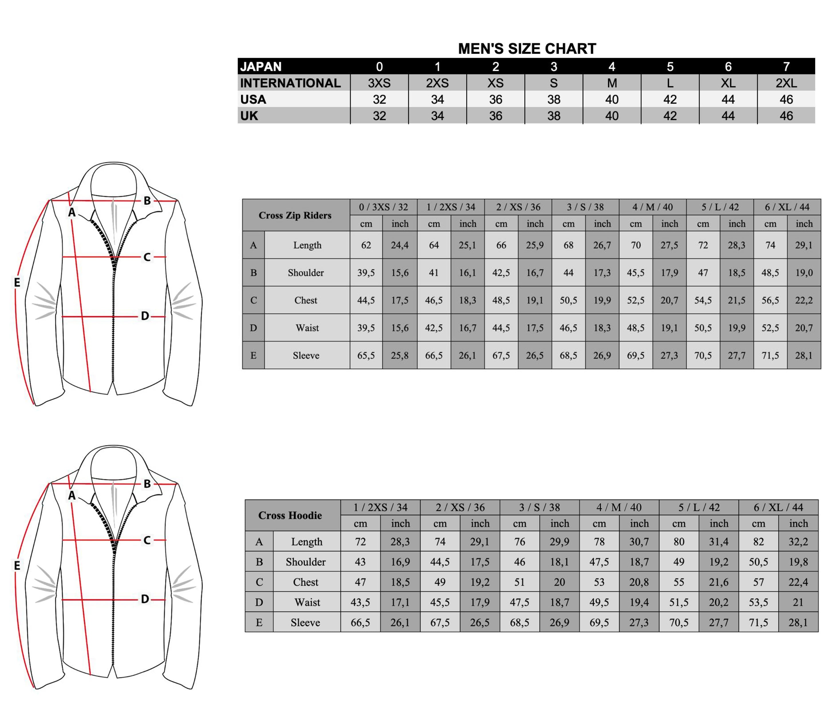Size Chart Cross Zip Riders – 14th Addiction