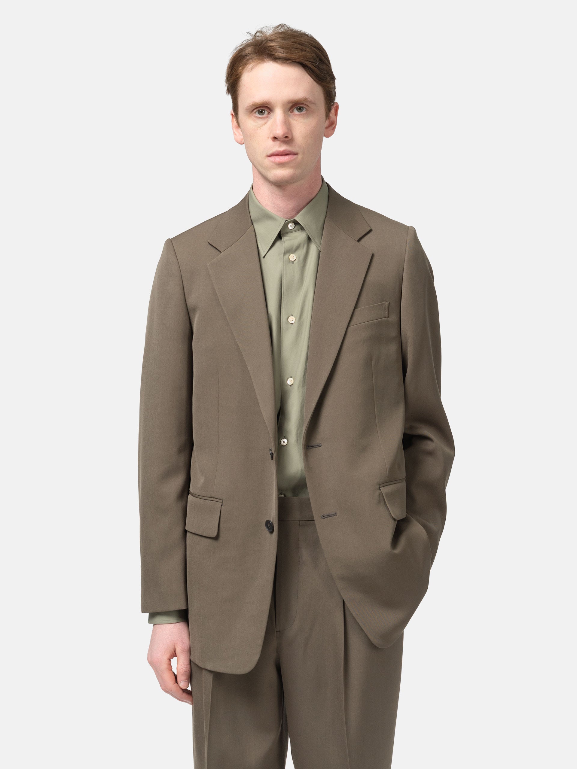 AURALEE Light Wool Max Gabardine Jacket Dark Olive Brown | HAVEN