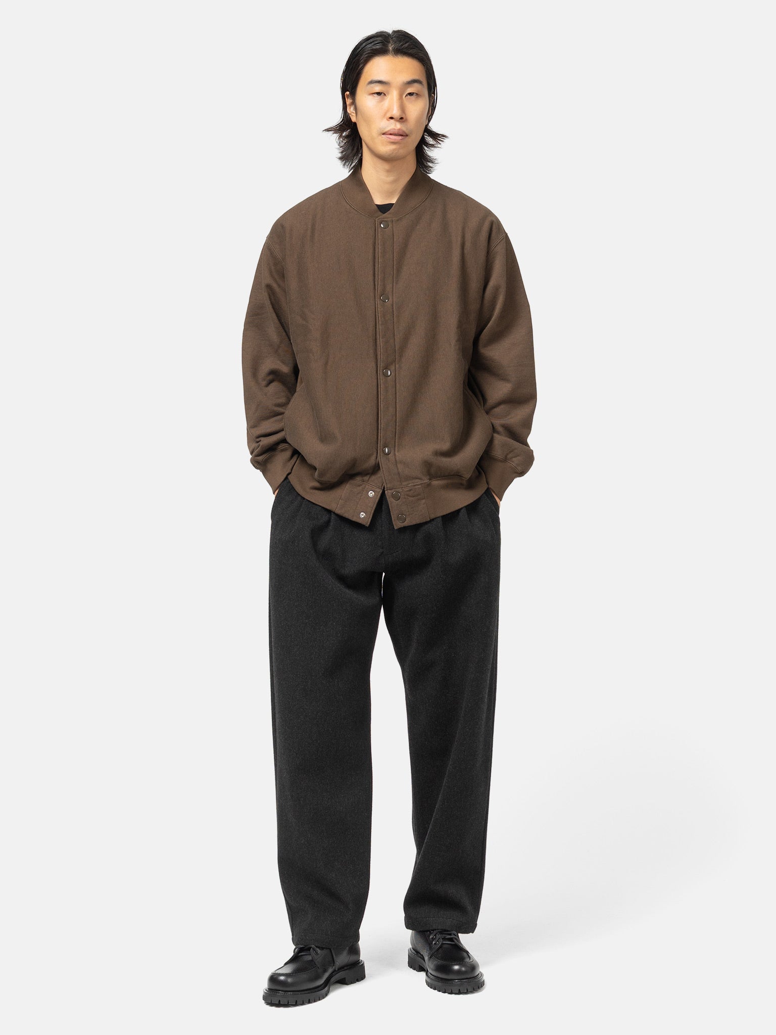 blurhms Soft&Hard Sweat Snap Cardigan Khaki Brown | HAVEN