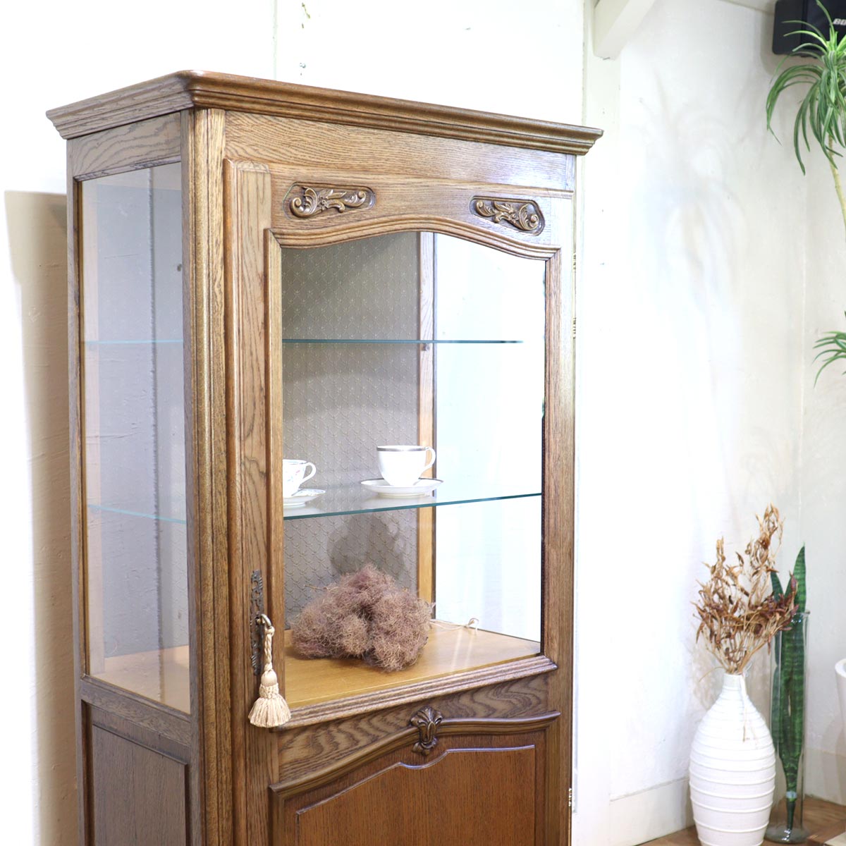 キュリオケース ショーケース 飾り棚 ガラス アンティーク 中古