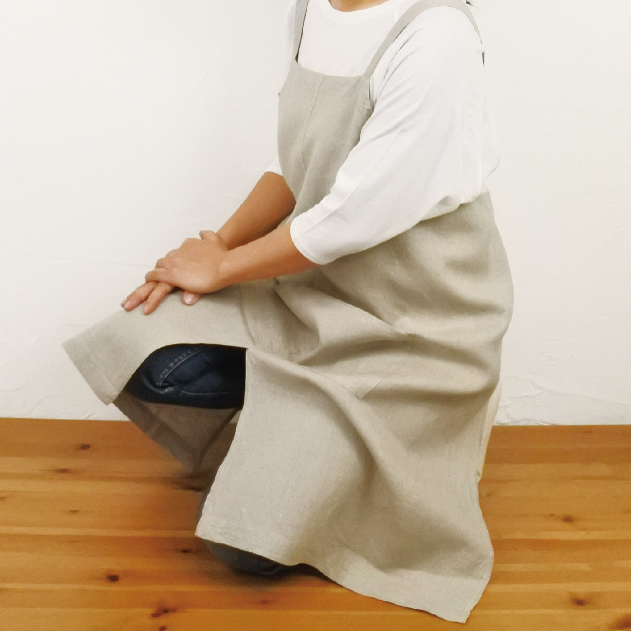 安心の国内縫製】リネンエプロンナチュラル