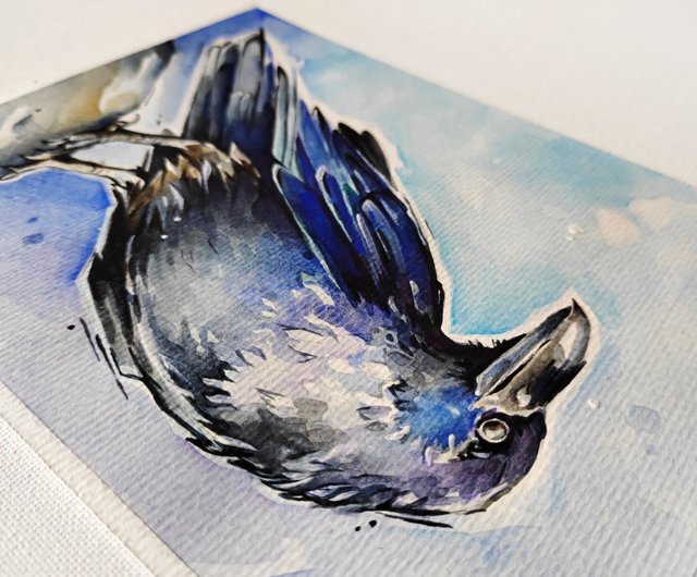 ロシア カラスの絵鳥原画 カラス アートワーク 水彩画 カラス ウォール