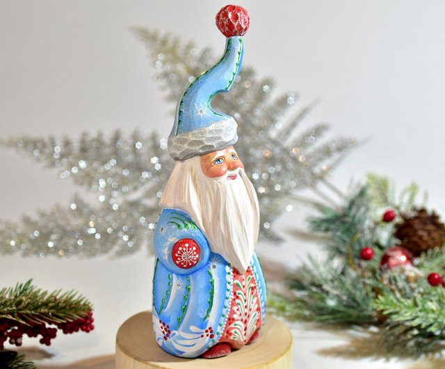 送料無料】ロシア ロシアの塗られたサンタ、水色のサンタクロース