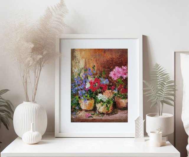 ロシア 花束オリジナル油絵鉢植え花ウォールアートギフトアイデア手工