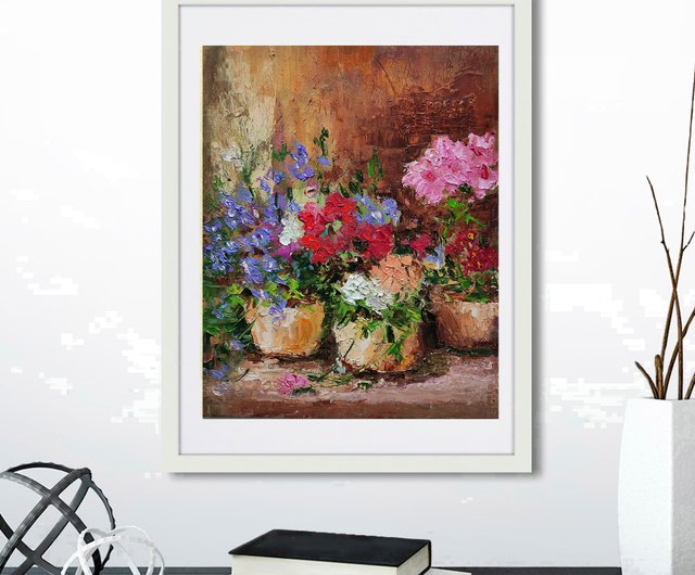 ロシア 花束オリジナル油絵鉢植え花ウォールアートギフトアイデア手工