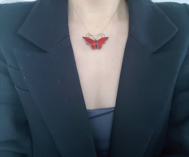 ノルウェー David Andersen 赤エナメル蝶ブローチ】 ヴィンテージ