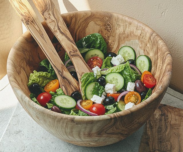 香港 オリーブウッド無垢材サラダボウル 大容量シェアボウル