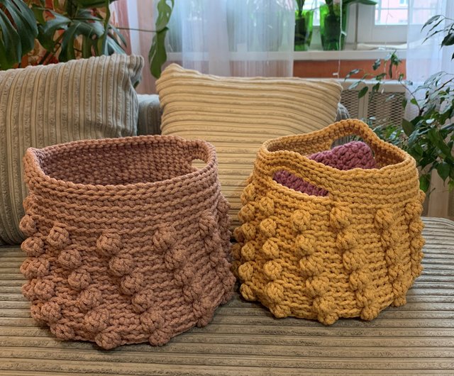 送料無料】ベラルーシ ハンドル付きかぎ針編みバスケット バスケット