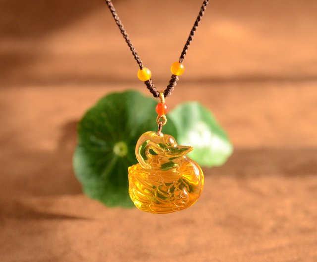 満足】彫刻天然琥珀ゴールドグース如意ネックレス zpyc | ネックレス