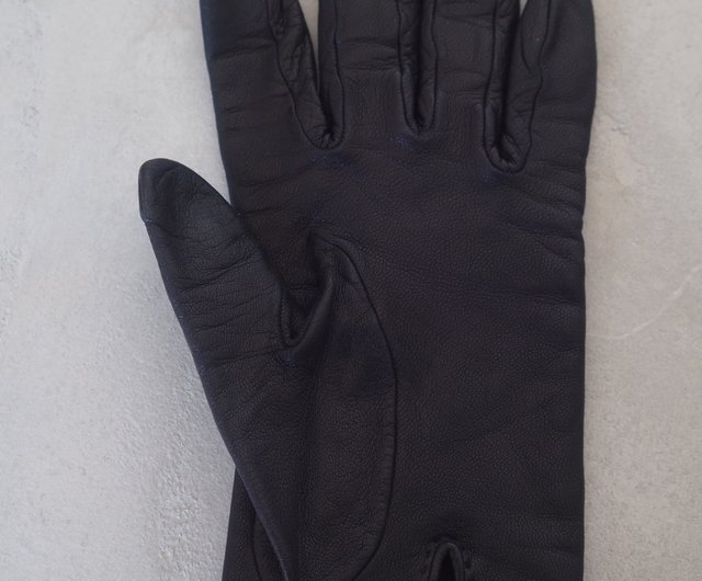 HERMES エルメス シェーヌダンクル レザー グローブ ブラック ゴールド