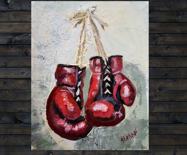 ロシア ボクシンググローブ絵画オリジナル油絵スポーツアートワークMMA