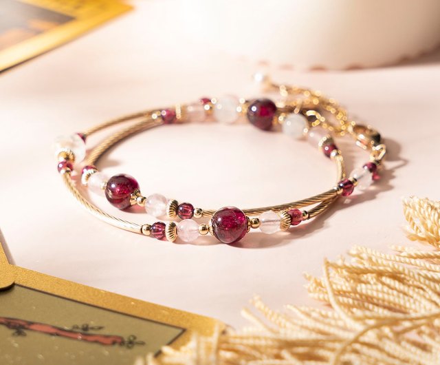 香港 ガーネット ローズクォーツ ムーンストーン 14KGF クリスタル