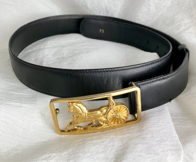 日本直送 名牌中古包 】CELINE セリーヌ ベルト ブラック 馬車 ホース