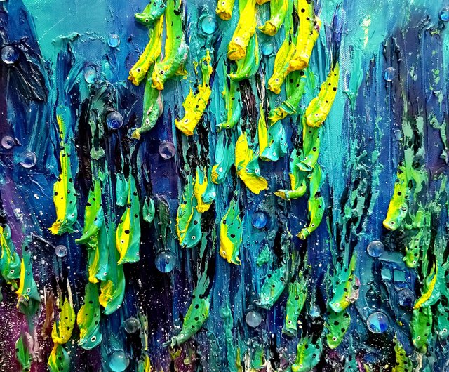 送料無料】台湾 ユニークな群がる抽象的な厚い色の油絵の魚 Silvia