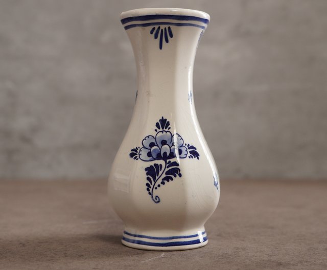 台湾 オランダのデルフトブルー様式の半彩色風車花瓶 / デルフト