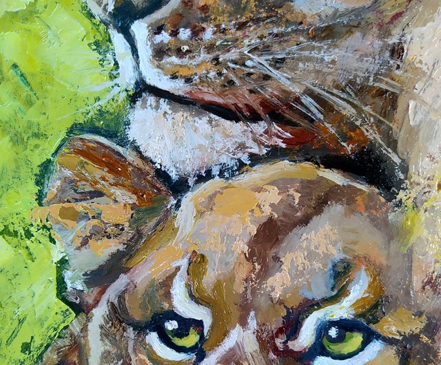 送料無料】ロシア ライオンズ絵画オリジナルアート ライオンと雌