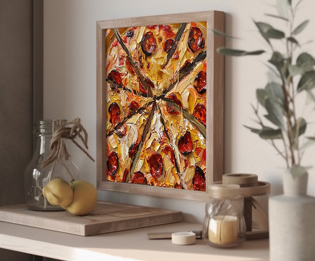 送料無料】タイ ArtSenya によるピザ油絵食品オリジナルアートキッチン