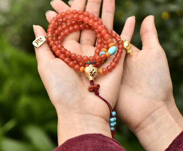 台湾 チベット仏教 南紅瑪瑙 満願増益念珠 満願樹 - Pinkoi