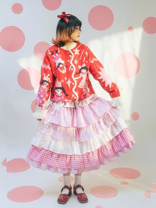 ムーグレ ファンタジーサーカス ピンクの小蛇刺繍多層ティアード