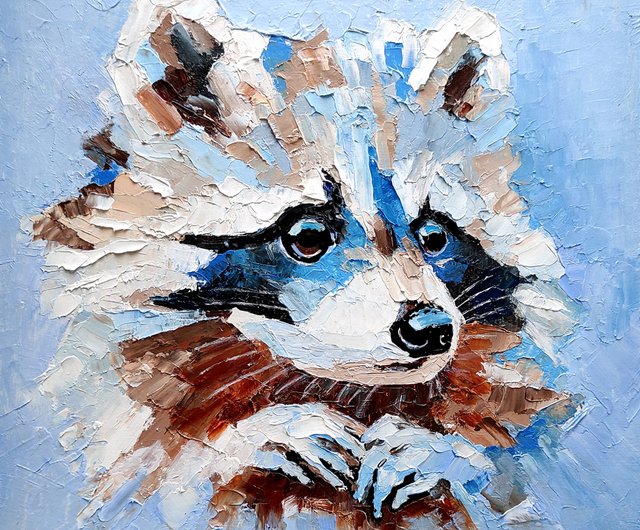 ロシア アライグマのオリジナル絵画、動物の壁アート、森の絵、野生