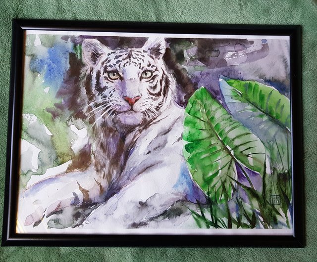 ロシア かわいいホワイトタイガーアートワーク手描き水彩画紙に Arina