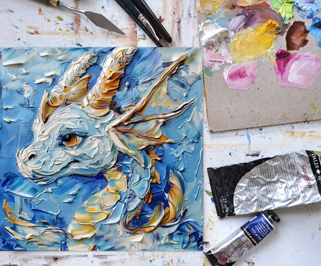 送料無料】タイ ドラゴン油絵伝説の動物オリジナル子供用アート