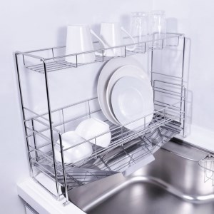 燕三条水切り直販店]スライド水切りラック ステンレス 2段タイプ