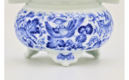 有田焼 禁裡御用（宮内庁）窯元 辻精磁社 染付葡萄唐草鳥獣紋 香炉（極