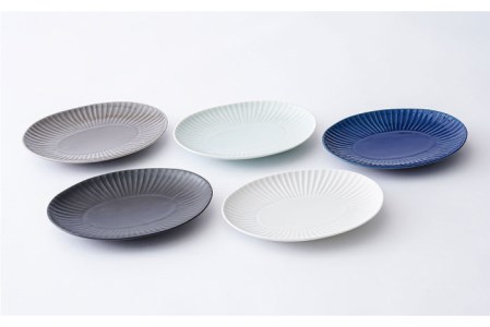 波佐見焼】しのぎ 楕円皿 プレート（小） 5colors 5枚セット 食器 皿
