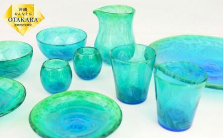 皿 琉球ガラス【沖縄県工芸士・松田英吉作】食器 10点セット：うず