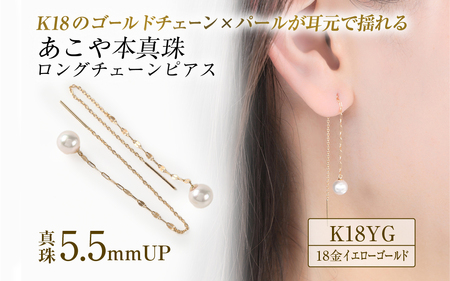 701 K18YGあこや本真珠ピアス キラキラロングチェーン5.5mmUP K18