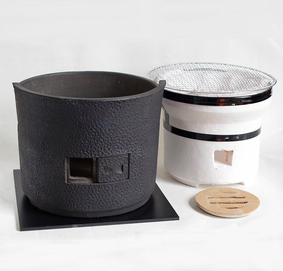 三河焼き七輪 炎匠 黒（三河焼+珪藻土コンロ） – 茶炭俱楽部