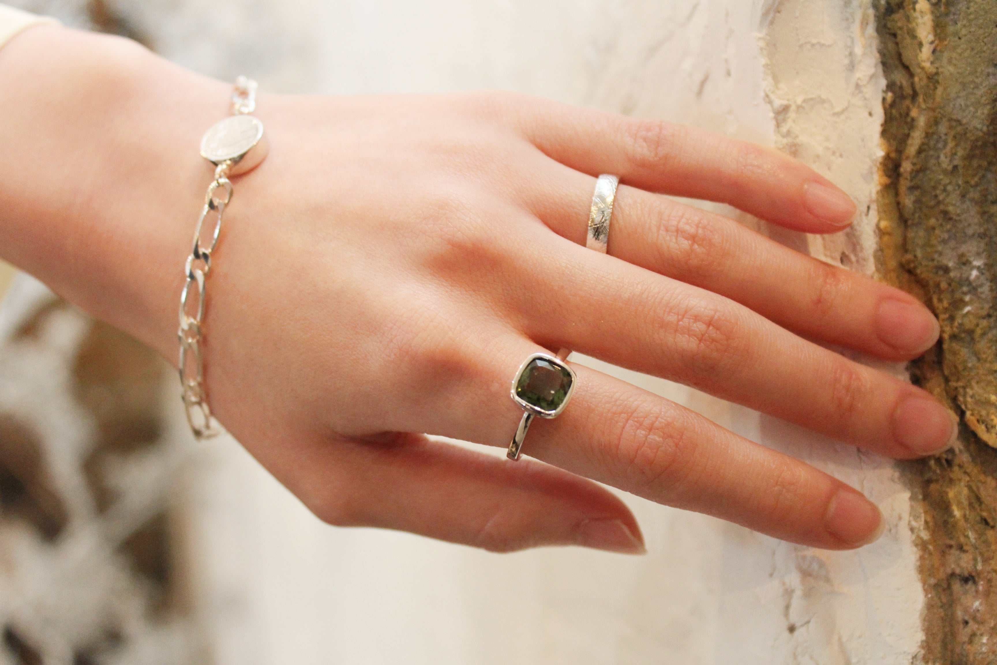 お値下げ】モルダバイト✕ダンビュライト シルバーリング 13号