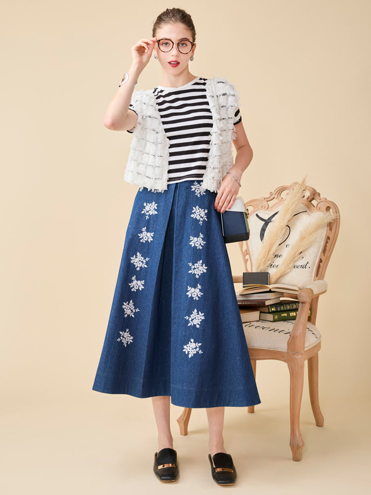 フラワー刺繍デニムスカート |【公式】Chestyオンラインショップ