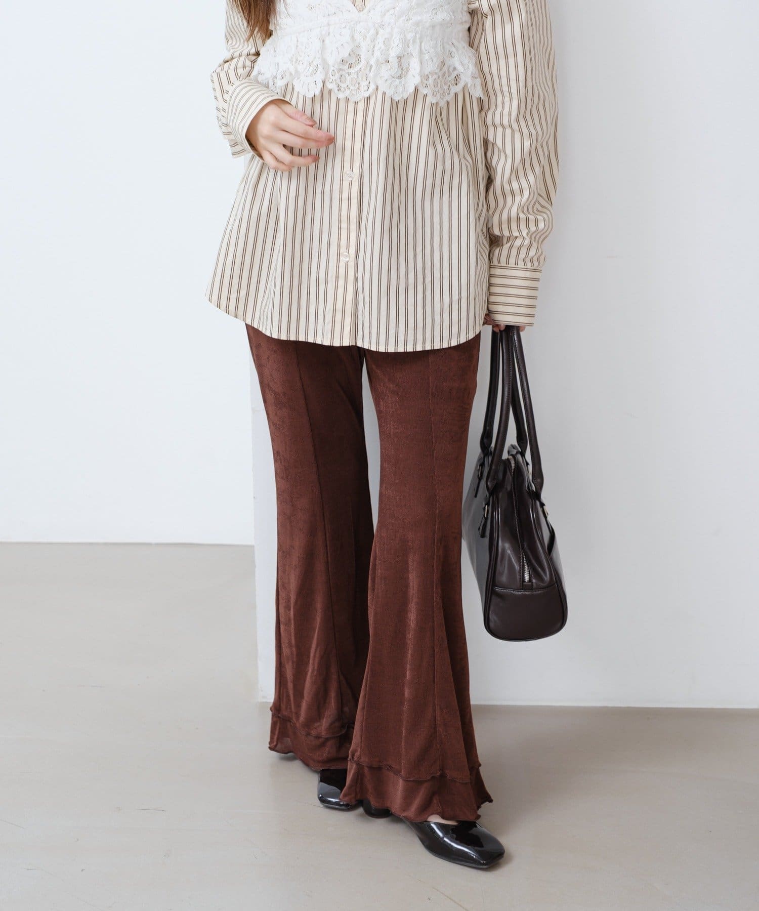 新色追加/低身長サイズ/2サイズ展開】シアーリブフレアパンツ