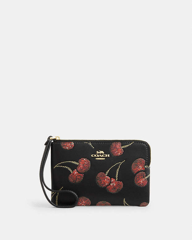 COACH® NO | Corner Zip Wristlet With Cherry Print