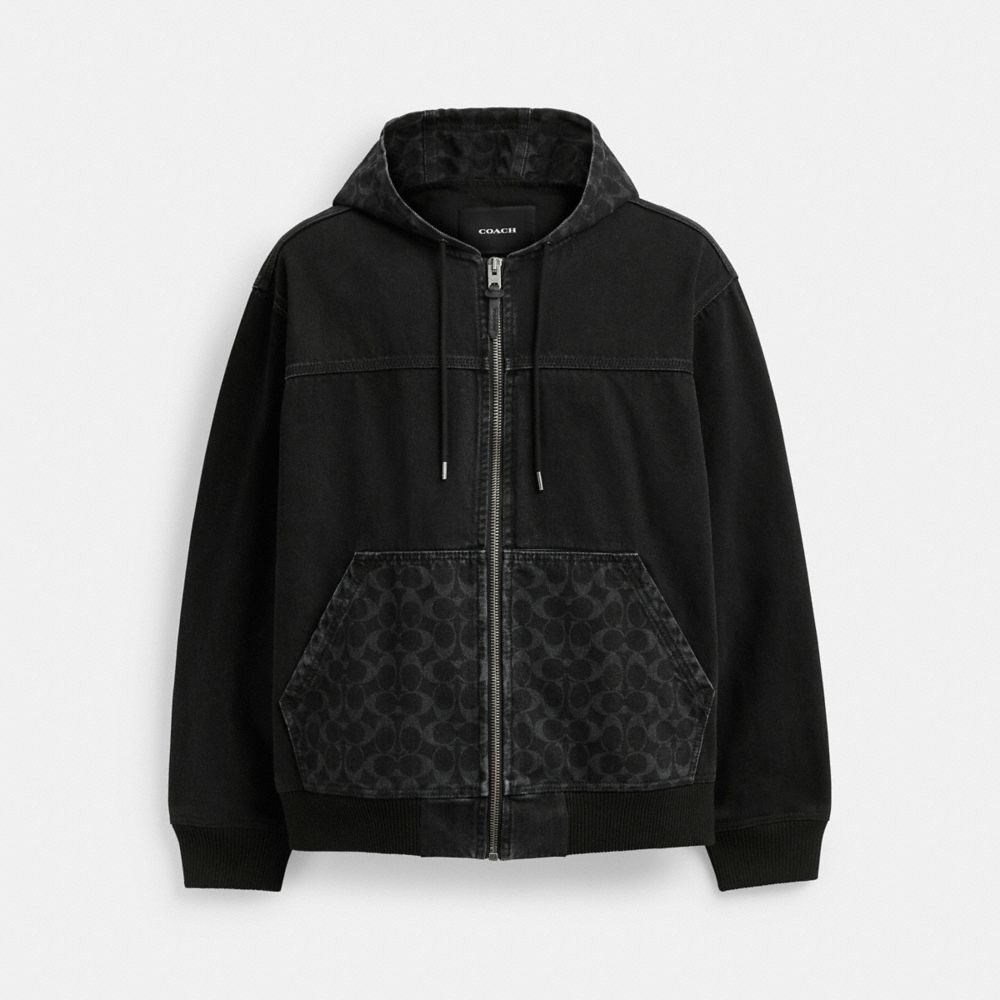 COACH® Outlet | Signature Denim Hooded Zip Up Jacket