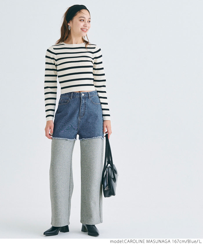 セール☆3990円→990円 スウェットドッキングデニムパンツ レディース